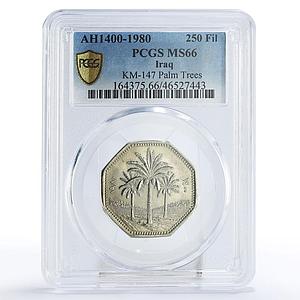 Iraq 250 fils State Coinage Palm Trees MS66 PCGS CuNi coin 1980