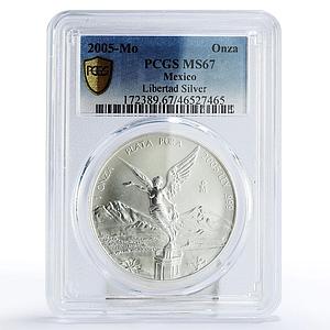 Mexico 1 onza Libertad Angel of Independence MS67 PCGS silver coin 2005