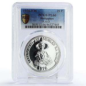 Philippines 25 piso FAO Food Day Woman Holding Grain PL66 PCGS silver coin 1976