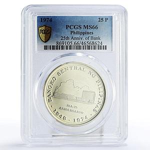 Philippines 25 piso 25th Anniversary of Central Bank MS66 PCGS silver coin 1974
