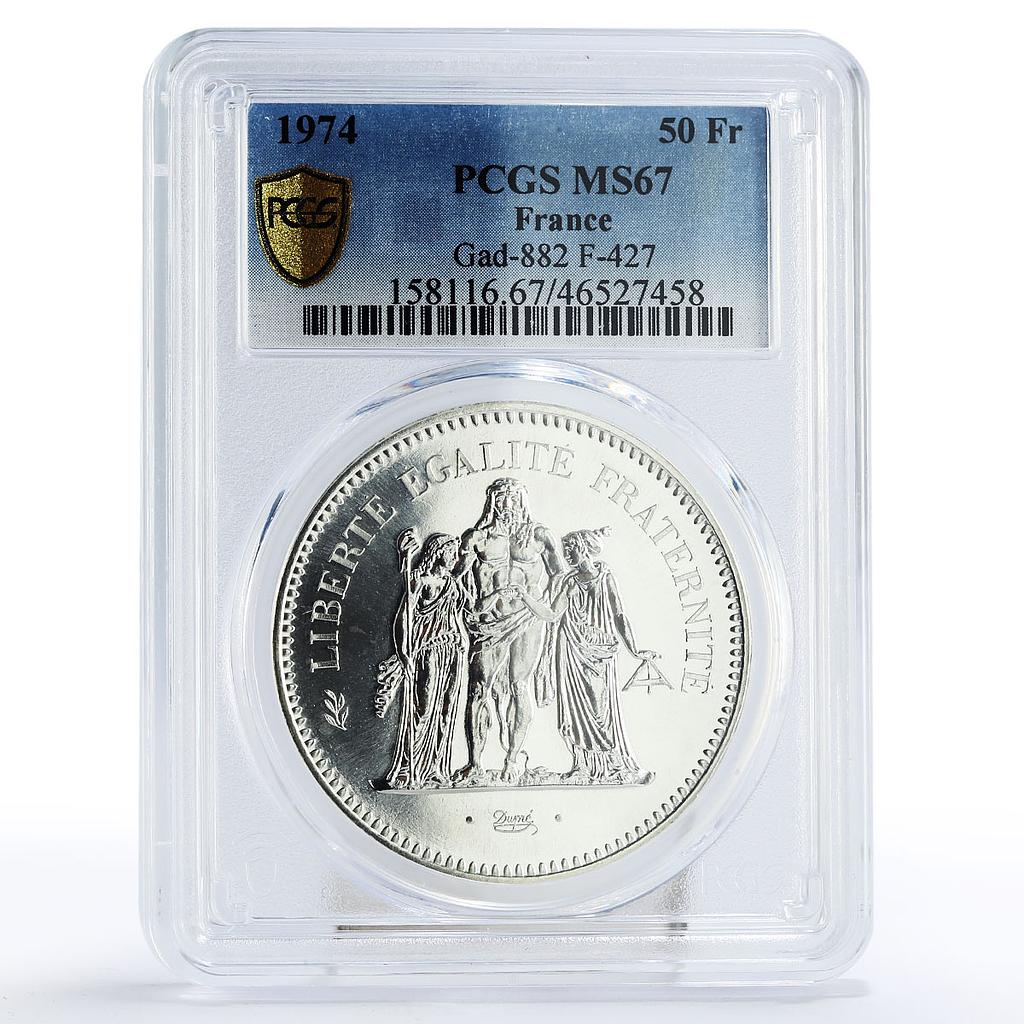 France 50 francs Freedom Equality Fraternity MS67 PCGS silver coin 1974