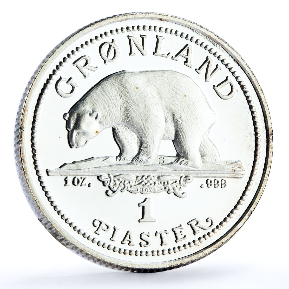 Denmark Greenland 1 piaster Endangered Wildlife Polar Bear Fauna Ag coin 1989