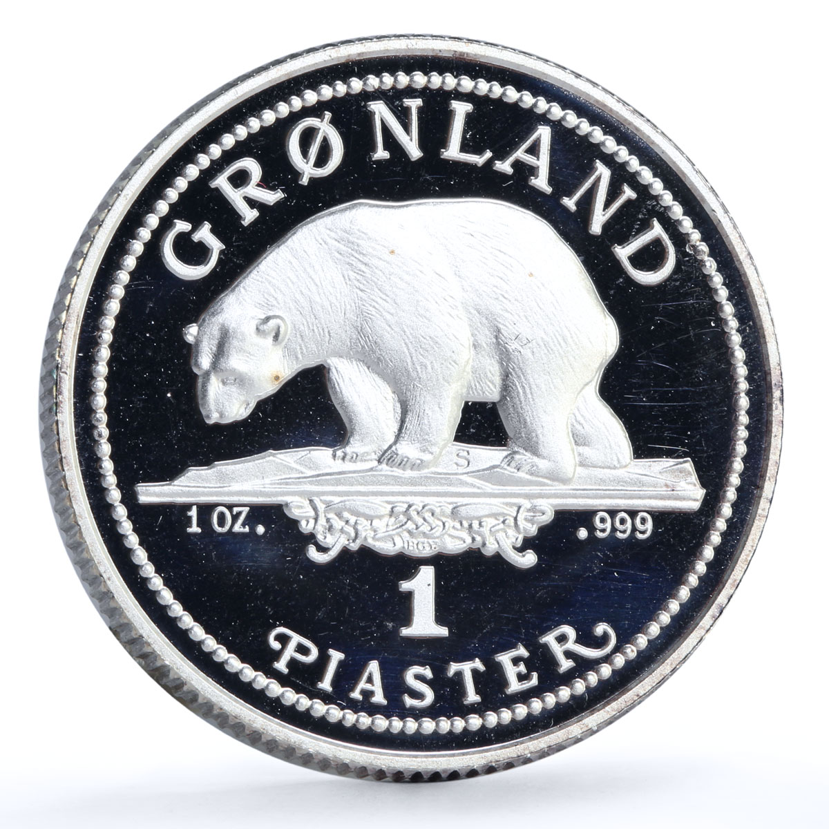 Denmark Greenland 1 piaster Endangered Wildlife Polar Bear Fauna Ag coin 1989