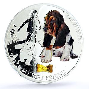 Fiji 2 dollars Home Pets Basset Hound Dog Animals colored silver coin 2013