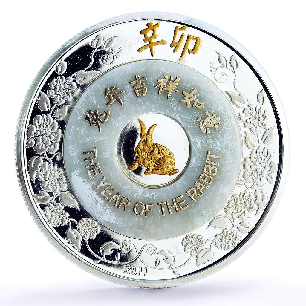 Laos 2000 kip Lunar Calendar Year of the Rabbit proof gilded silver coin 2011