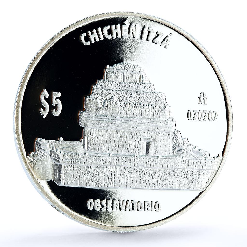 Mexico 5 pesos Chichen Itza Observation Building Architecture silver coin 2012