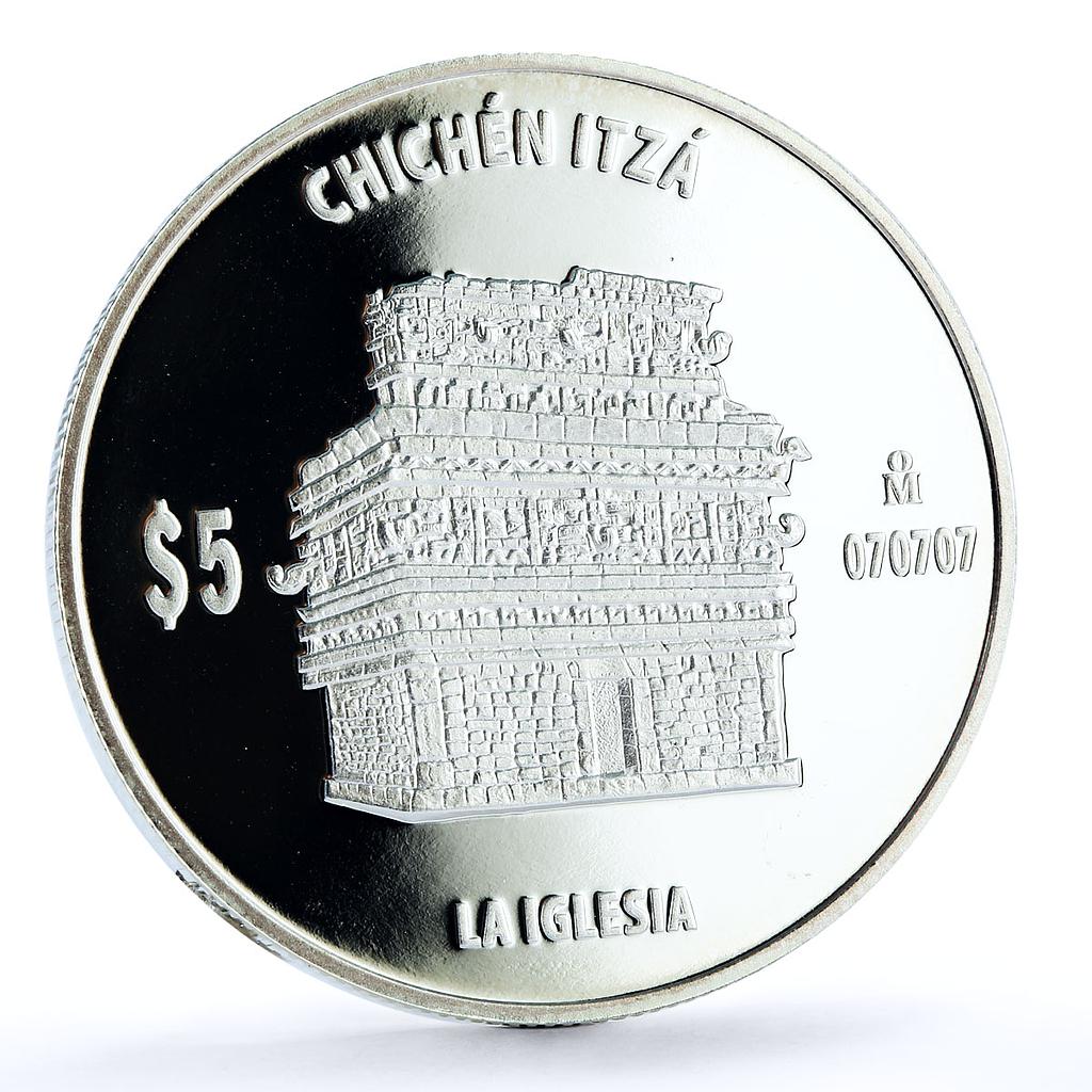Mexico 5 pesos Chichen Itza La Iglesia Church Architecture silver coin 2012