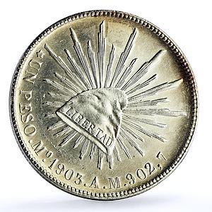 Mexico 1 peso Libertad Independence KM-409 silver coin 1903