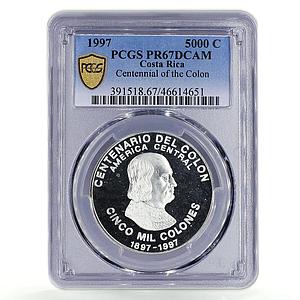 Costa Rica 5000 colones 100 Years Colone Columbus Ship PR67 PCGS Ag coin 1997