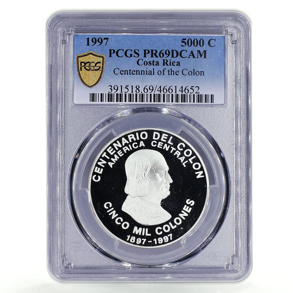 Costa Rica 5000 colones 100 Years Colone Columbus Ship PR69 PCGS Ag coin 1997