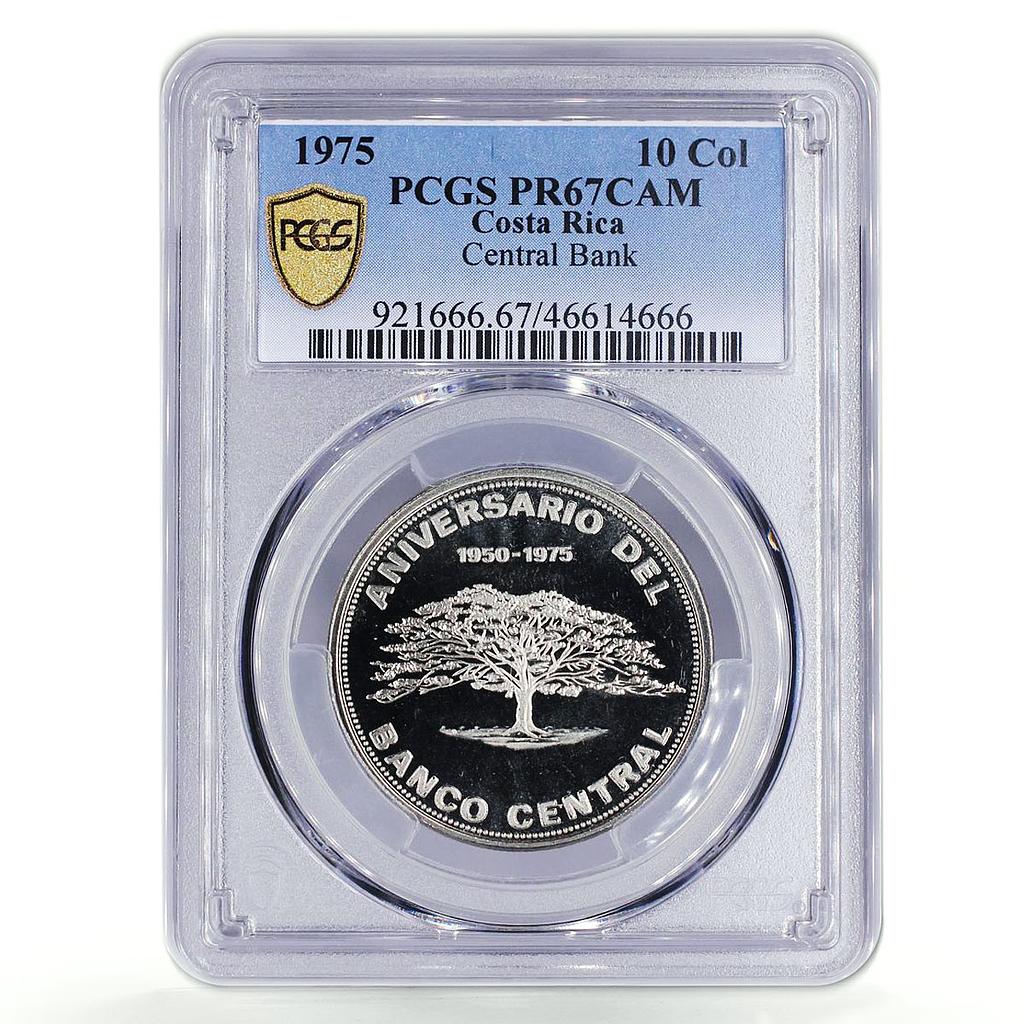 Costa Rica 10 colones 25 Years of Central Bank Tree PR67 PCGS nickel coin 1975