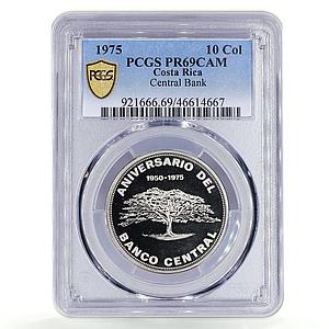 Costa Rica 10 colones 25 Years of Central Bank Tree PR69 PCGS nickel coin 1975