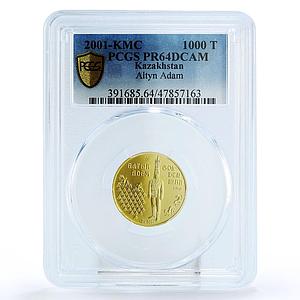 Kazakhstan 1000 tenge Altyn Adam Golden Man Sculpture PR64 PCGS gold coin 2001
