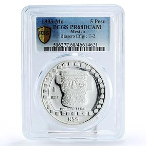 Mexico 5 pesos Precolombina Brasero Efigie Statue PR68 PCGS silver coin 1993