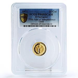 Salvador 25 colones 150 Years Independence La Fecundidad PR69 PCGS Au coin 1975