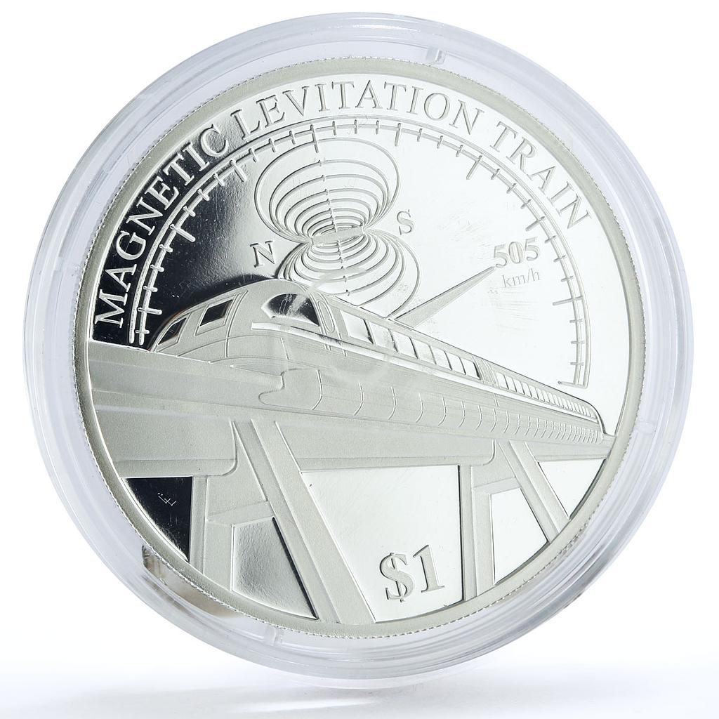 Fiji 1 dollar Trains Railways Magnetic Levitation Train proof silver coin 2016