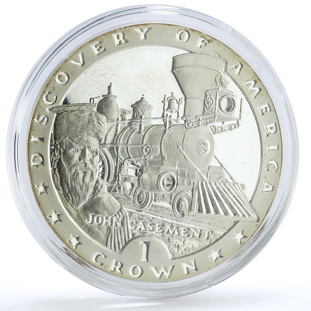 Isle of Man 1 crown Trains Railways John Casement Locomotive silver coin 1992