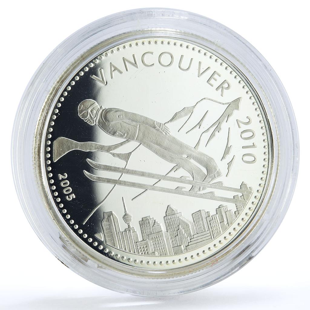 Mongolia 500 togrog Vancouver Olympic Games Ski Jumping proof silver coin 2005