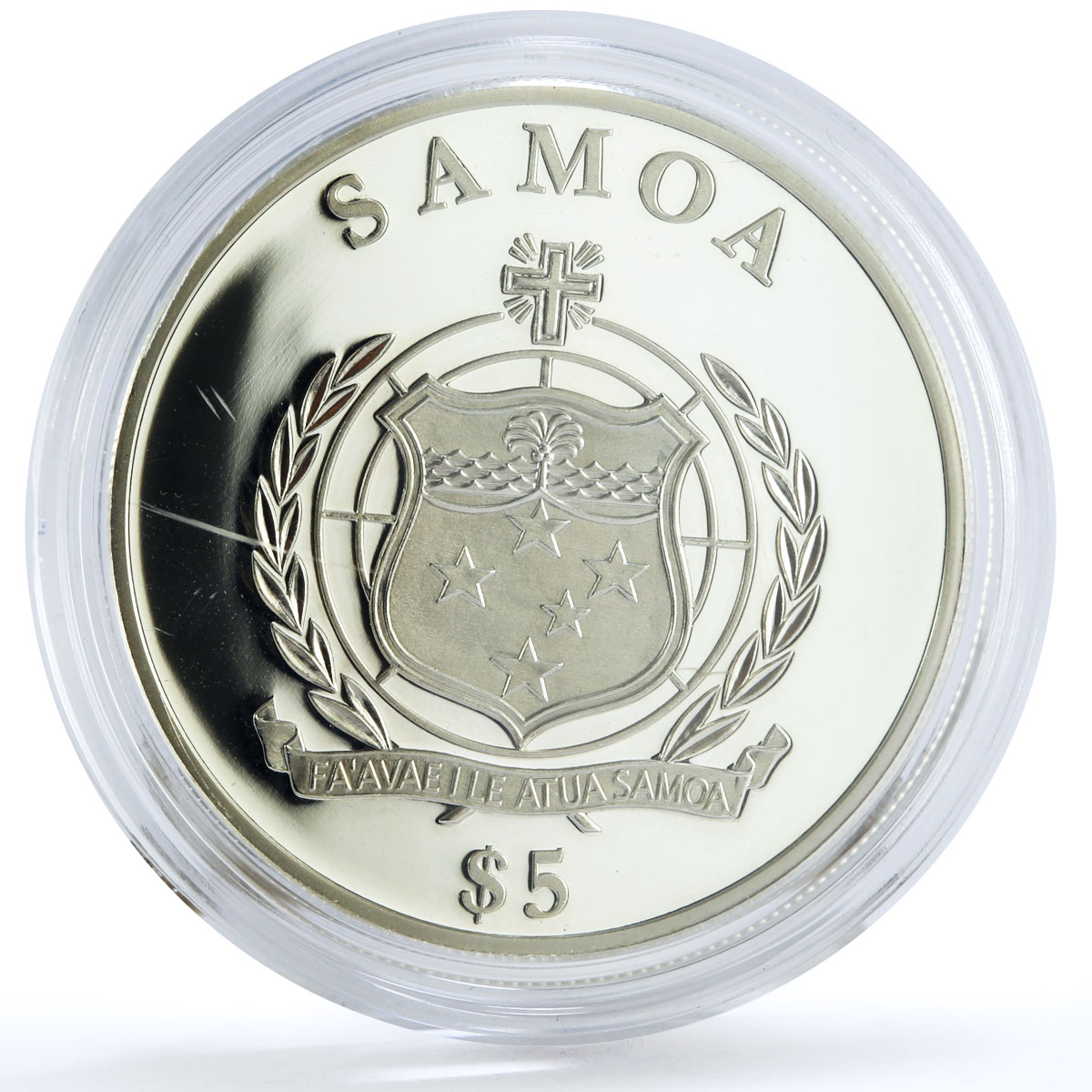 Samoa 5 dollars Trains Railways Railroads Saxonia Locomotive silver coin 2013