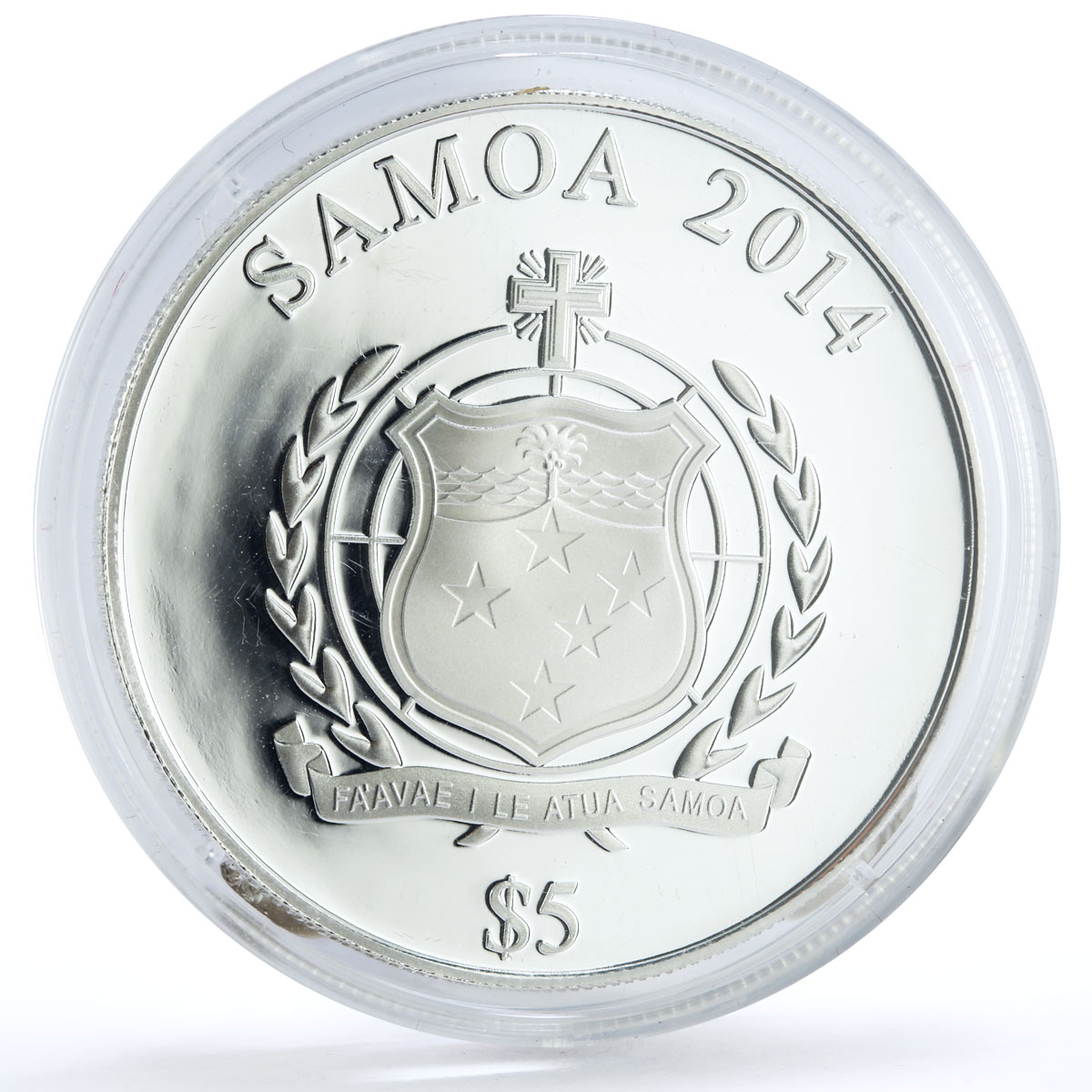 Samoa 5 dollars Trains Railways Steam Locomotive Beuth proof silver coin 2014