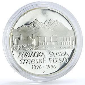 Slovakia 200 korun Mountain Railway Railroad Strba Train Locomotive Ag coin 1996
