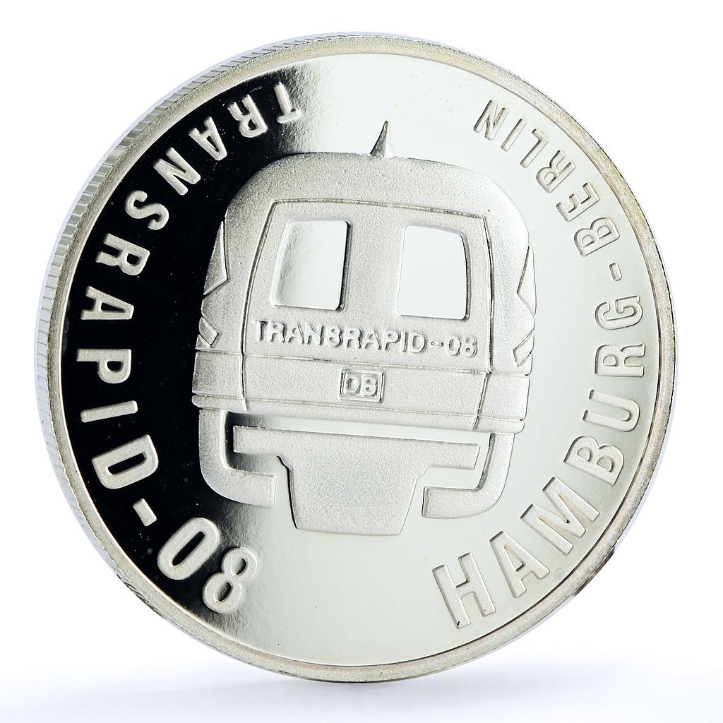 Liberia 10 dollars Transrapid-08 Train Railways Railroad proof silver coin 1999