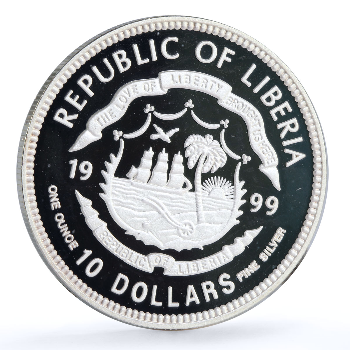 Liberia 10 dollars Transrapid-08 Train Railways Railroad proof silver coin 1999