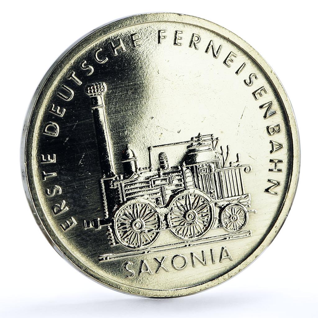 Germany DDR 5 mark Trains Railways Saxonia Steam Locomotive NiBrass coin 1988