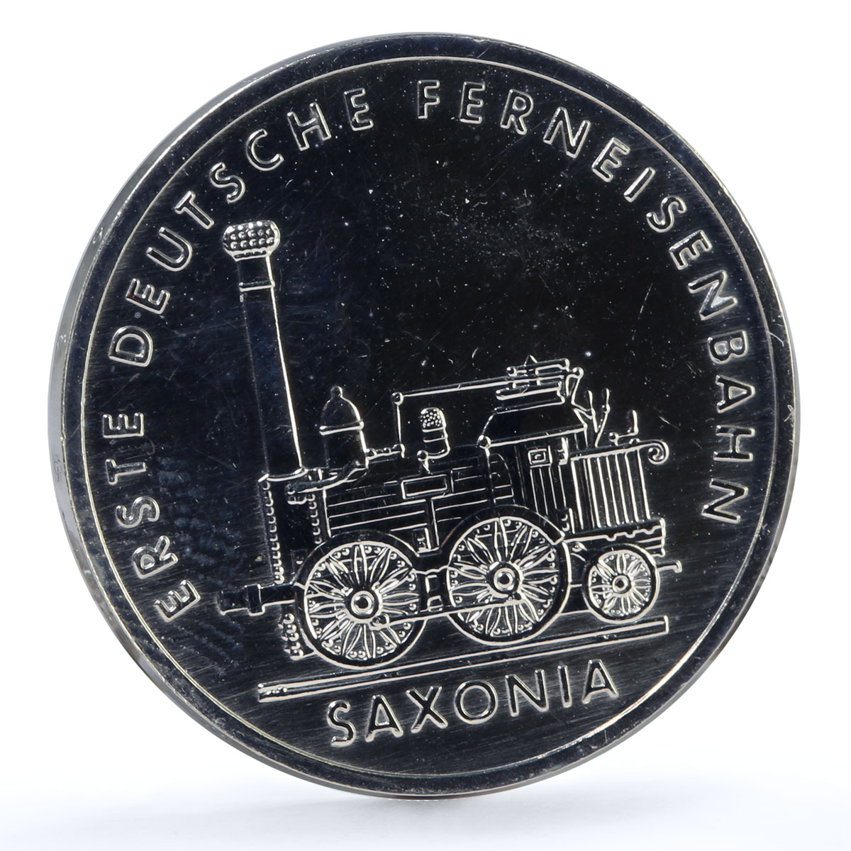 Germany DDR 5 mark Trains Railways Saxonia Steam Locomotive NiBrass coin 1988