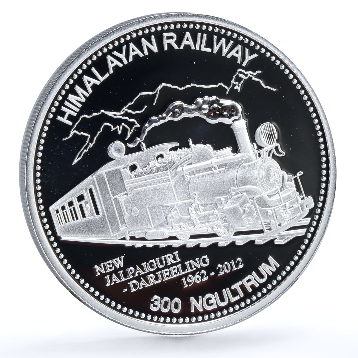 Bhutan 300 ngultrum Trains Railways Himalayan Locomotive proof silver coin 2012