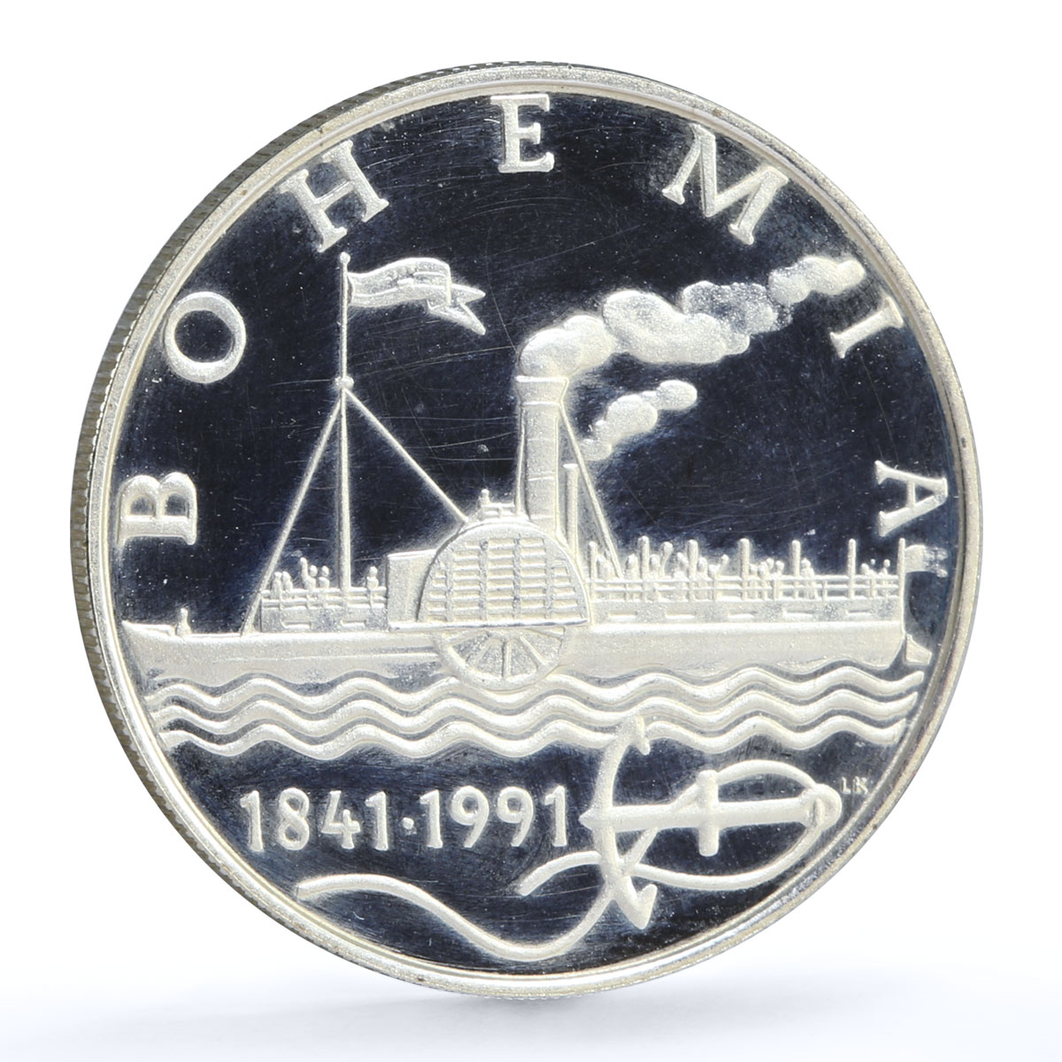 Czechoslovakia 50 korun 150 Years 1st Steamship Ship Bohemia silver coin 1991