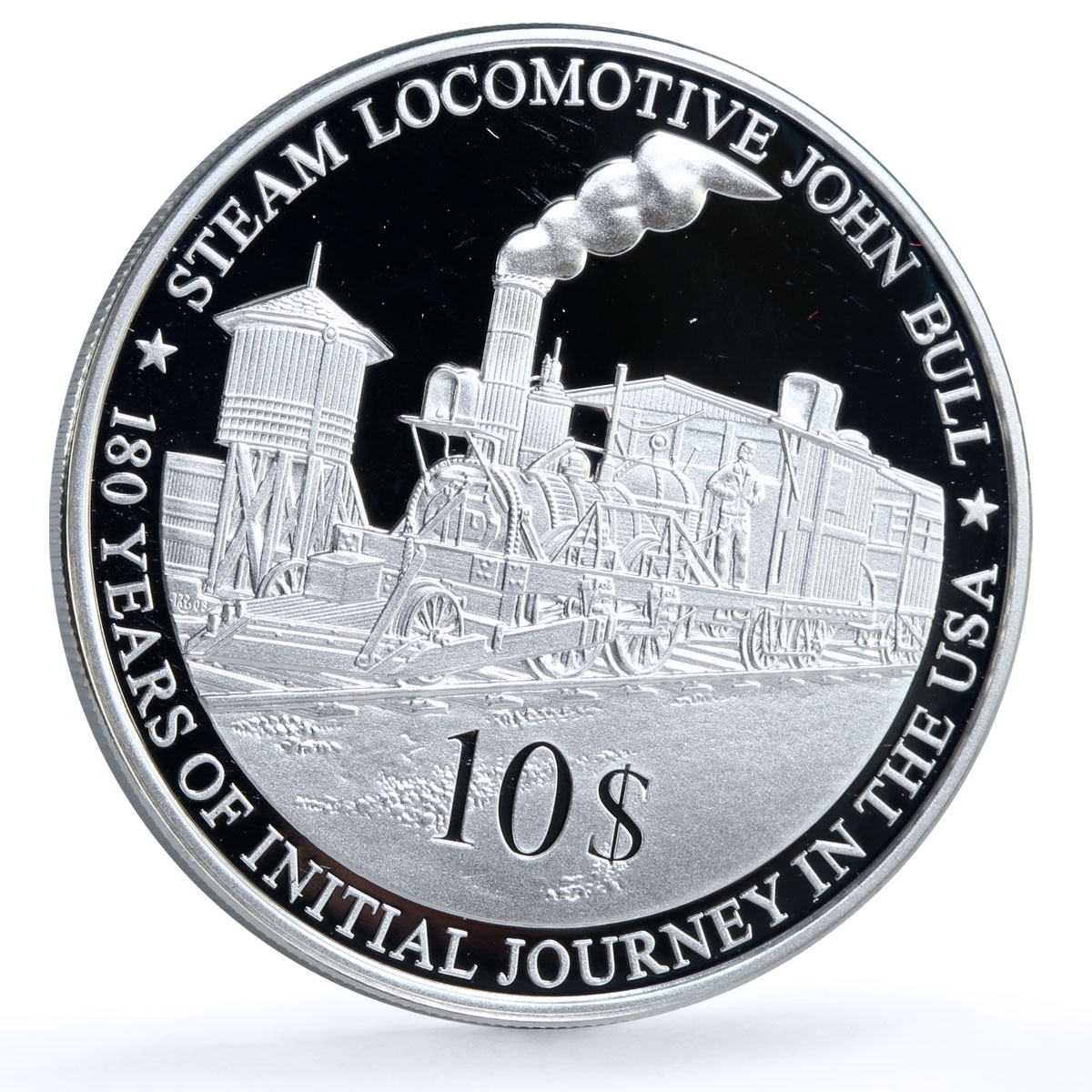 Fiji 10 dollars Trains Railways John Bull Steam Locomotive silver coin 2010