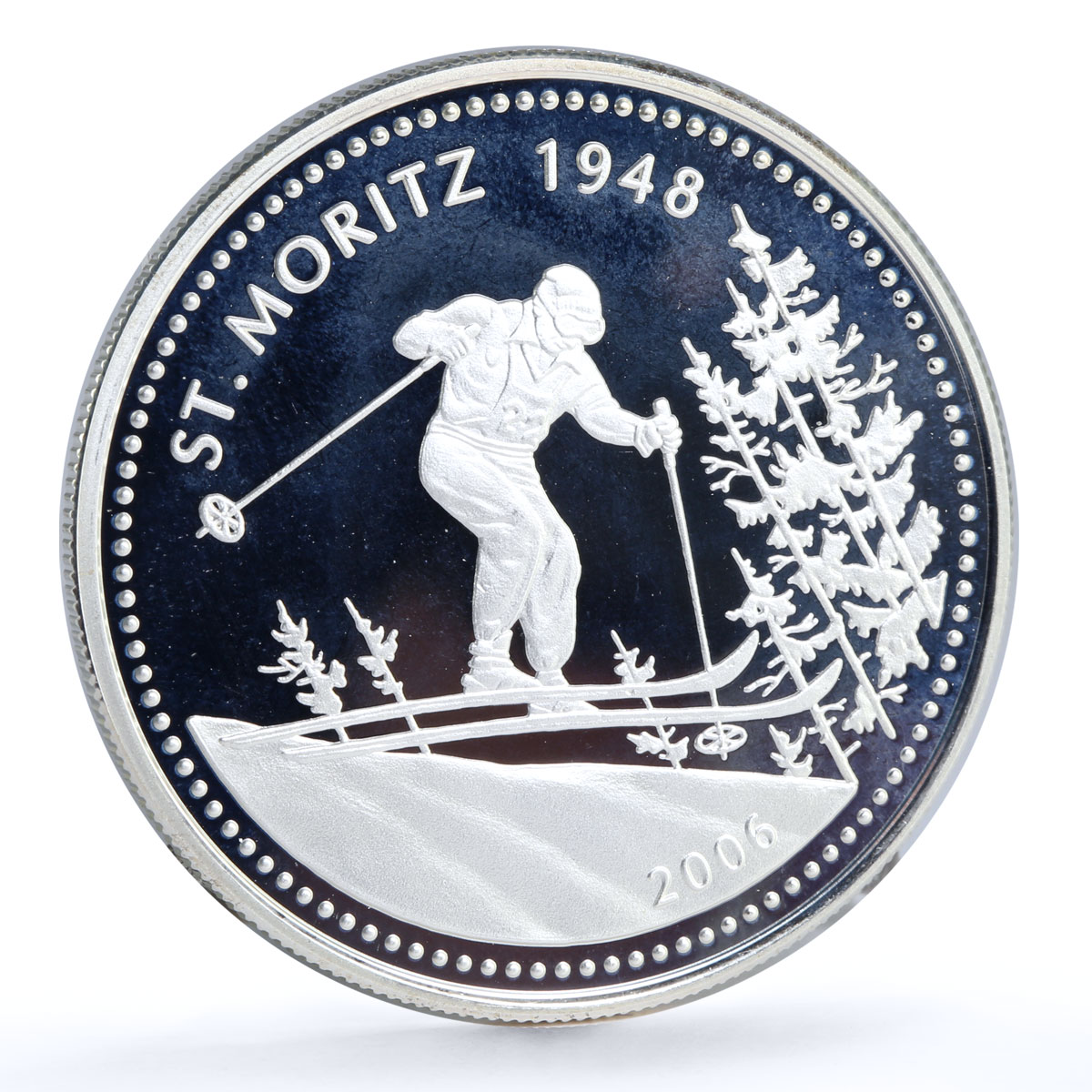 Mongolia 500 togrog St Moritz Olympic Games Skier Sports proof silver coin 2006