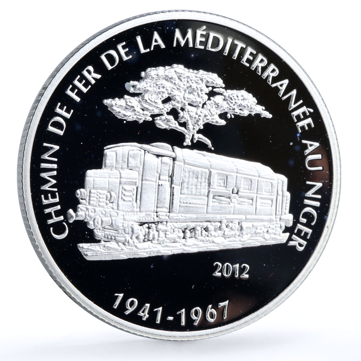 Niger 1000 francs Trains Railways Mediterranean Locomotive silver coin 2012