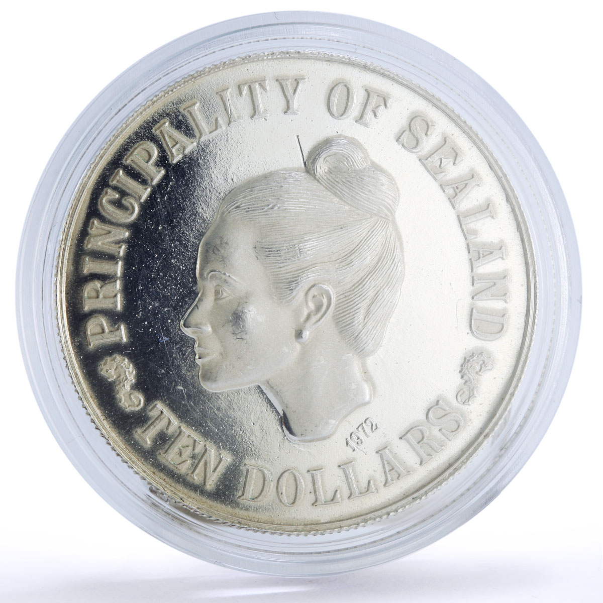Sealand 10 dollars Ship Clipper Princess Joan I Head Facing silver coin 1972