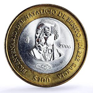 Mexico 100 pesos Revolutionary Benito Juarez Garcia Politics bimetal coin 2006