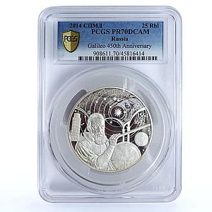 Russia 25 rubles 450 Years Galileo Galilei Astronomy PR70 PCGS silver coin 2014