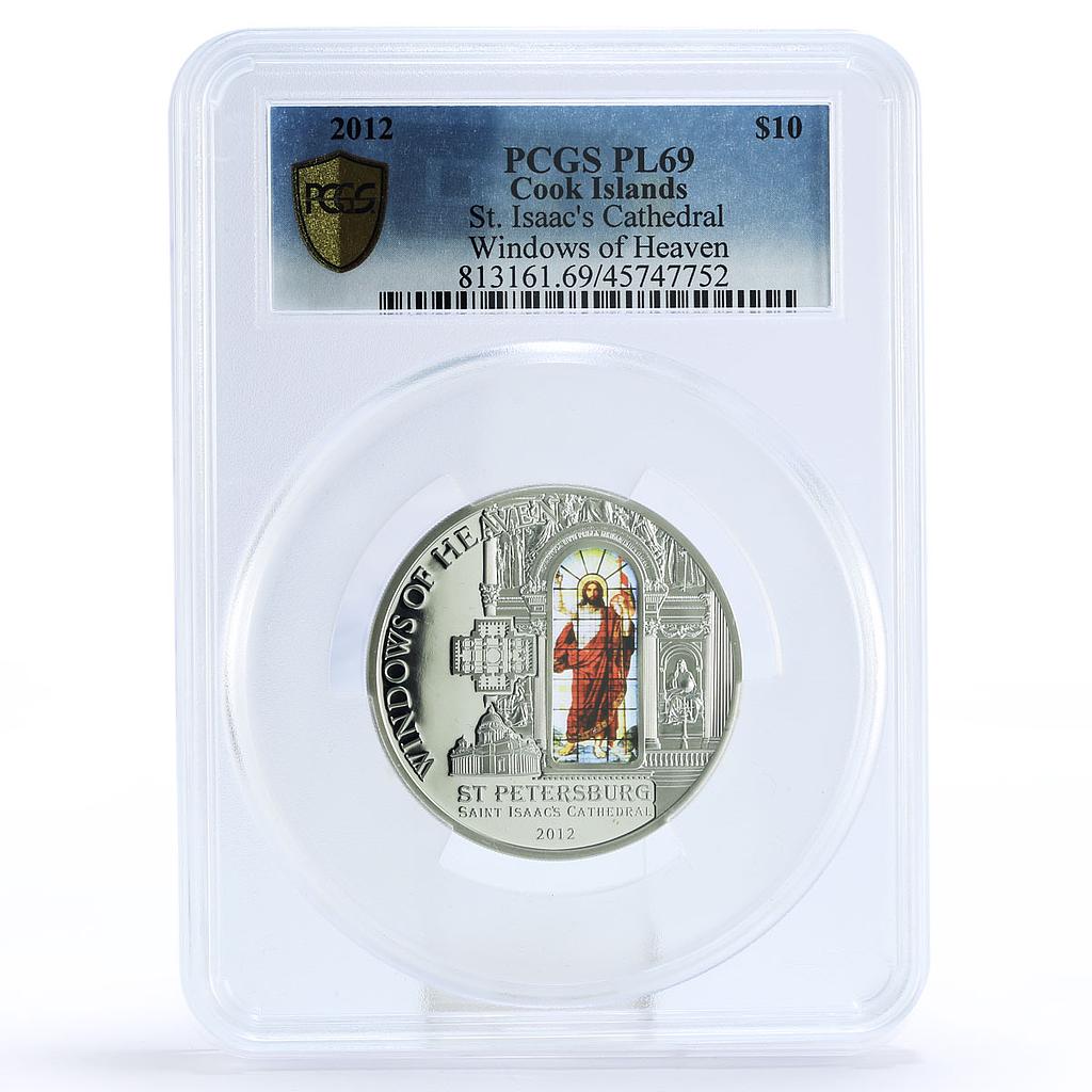 Cook Islands 10 dollars Windows of Heaven St Isaac Church PL69 PCGS Ag coin 2012