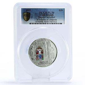 Cook Islands 10 dollars Windows Heaven Zagreb Cathedral PL70 PCGS Ag coin 2015