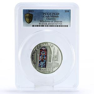 Cook Islands 10 dollars Windows Heaven Chartres Cathedral PL69 PCGS Ag coin 2013