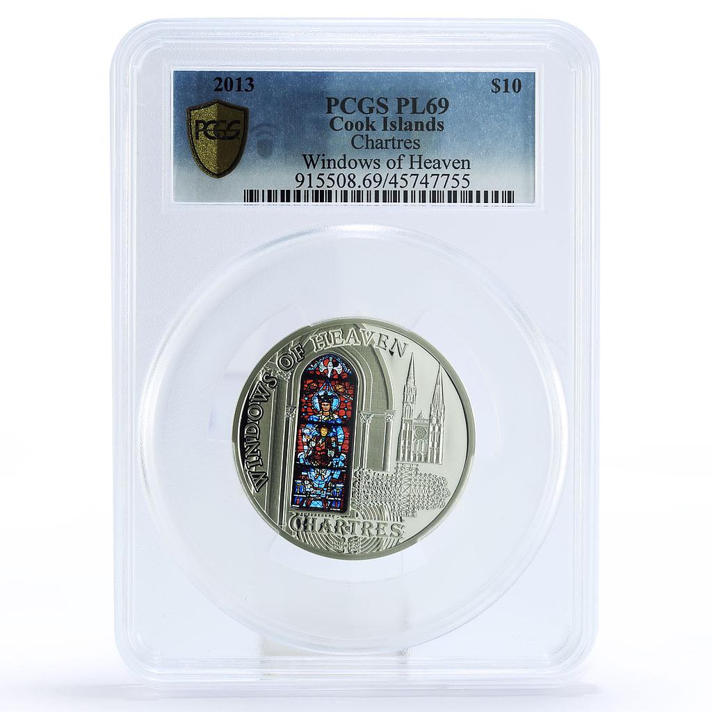 Cook Islands 10 dollars Windows Heaven Chartres Cathedral PL69 PCGS Ag coin 2013