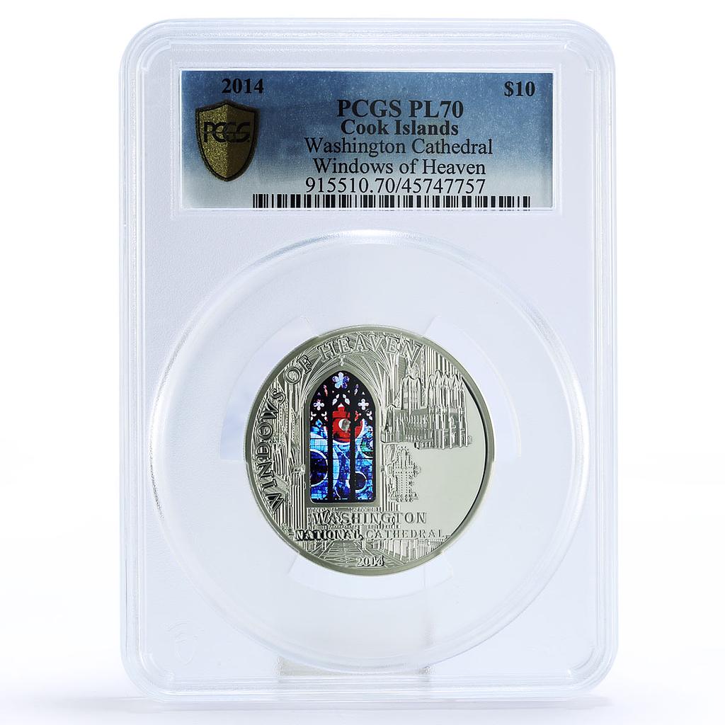 Cook Islands 10 dollars Windows Heaven Washington Cathedral PL70 PCGS coin 2014