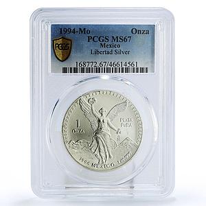 Mexico 1 onza Libertad Angel of Independence MS67 PCGS silver coin 1994