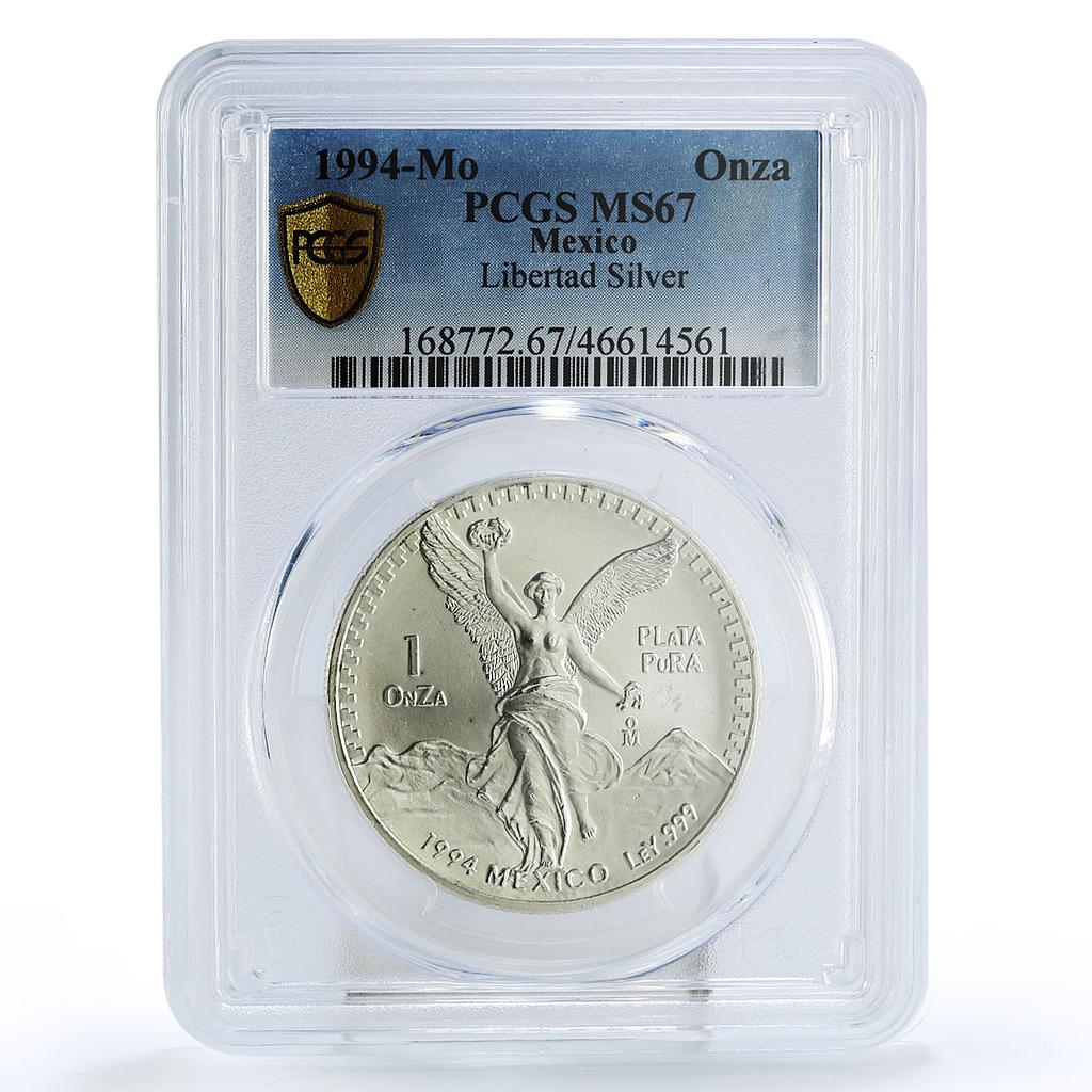 Mexico 1 onza Libertad Angel of Independence MS67 PCGS silver coin 1994