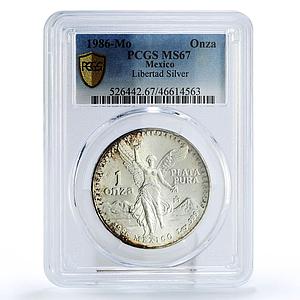 Mexico 1 onza Libertad Angel of Independence MS67 PCGS silver coin 1986