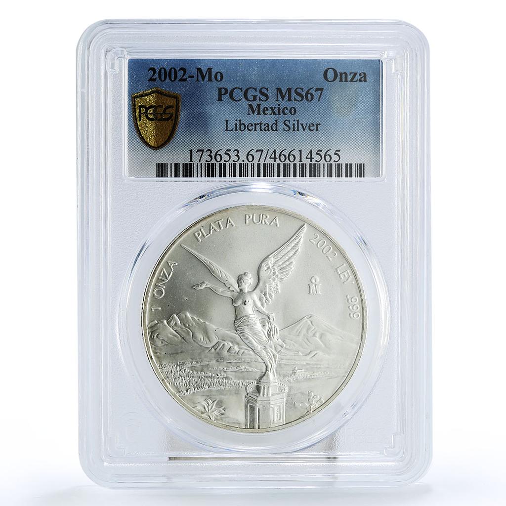 Mexico 1 onza Libertad Angel of Independence MS67 PCGS silver coin 2002