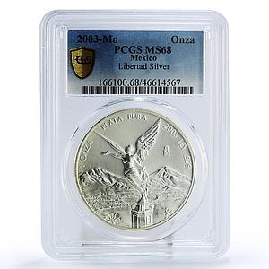 Mexico 1 onza Libertad Angel of Independence MS68 PCGS silver coin 2003