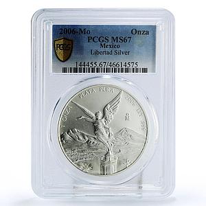 Mexico 1 onza Libertad Angel of Independence MS67 PCGS silver coin 2006