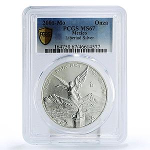 Mexico 1 onza Libertad Angel of Independence MS67 PCGS silver coin 2001