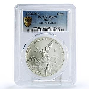 Mexico 1 onza Libertad Angel of Independence MS67 PCGS silver coin 1996